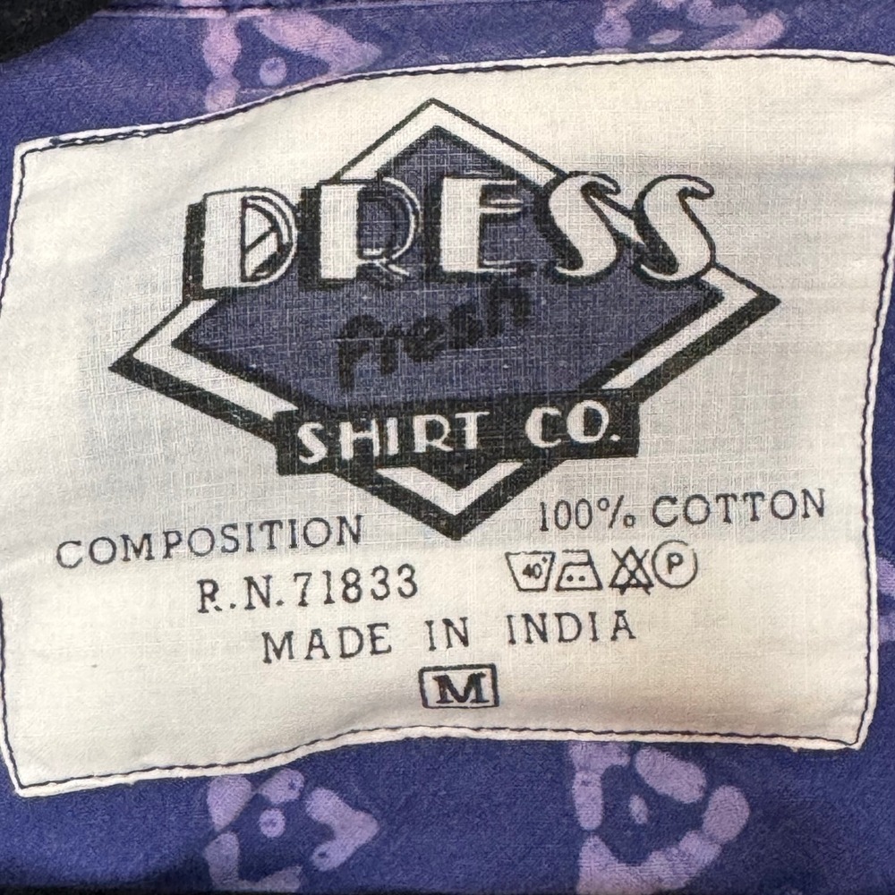 Vintage Button Down Shirt Size M Purple Batik Geometric Cotton Summer Casual - Picture 5 of 13